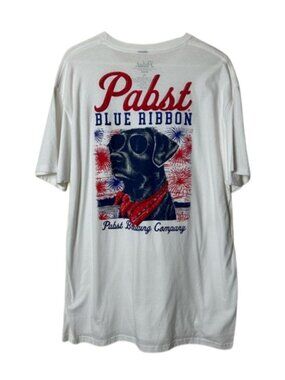 PBR Pabst Blue Ribbon T-Shirt Beer 4th of July Dog Mens XL White Tee